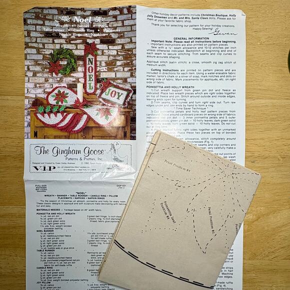 Vtg 1980 The Gingham Goose Noel Christmas Pattern Wreath Banner Pillow Placemats - Picture 10 of 10